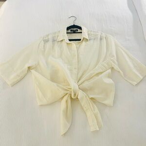 Women's Cream Tie-Front Button Shirt